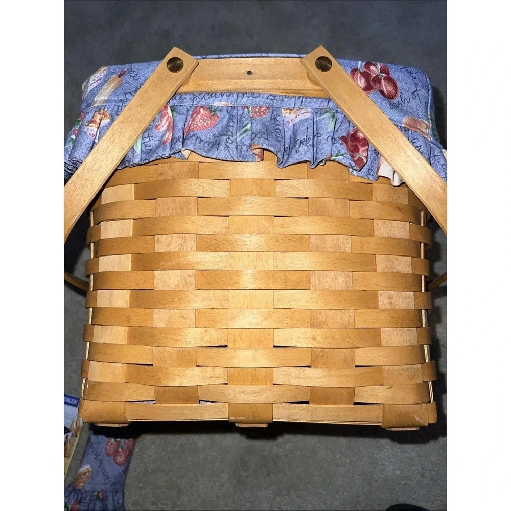 Vtg 1998 Longaberger Grandma Bonnie 2-Pie Basket COMBO 10Family Signatures Riser